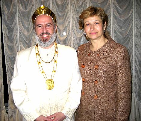 55 Macedonia.jpg - Next on the tour was Macedonia where Dr Deans and Raja Felix Kaegi met with people practicing Maharishi?s Transcendental Meditation and its advanced techniques, including Yogic Flying. In the picture we see Raja Felix with Slobodanka Filipovska, whom he calls 'Mother of Macedonia'.